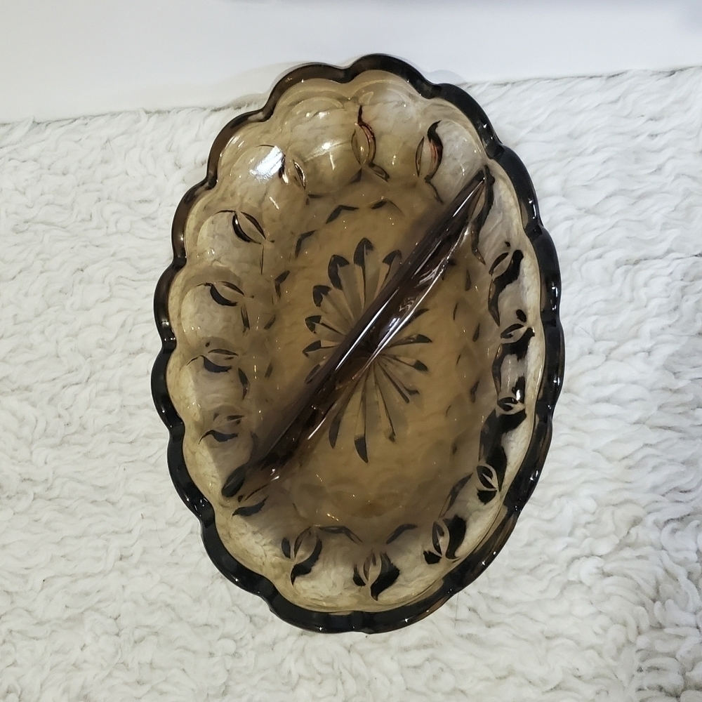 𝅺VINTAGE Oval Glass Amber Relish Tray